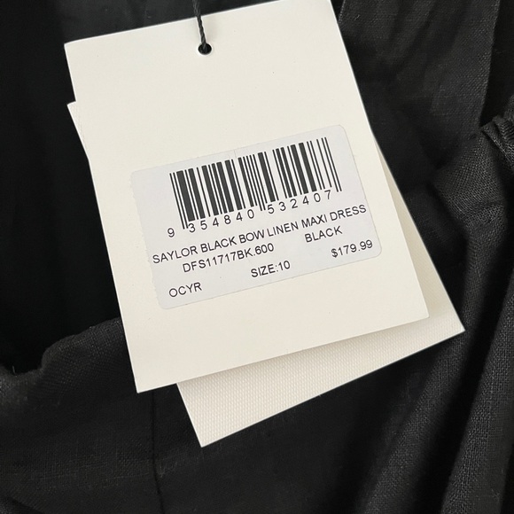 NWT DISSH Saylor Black Bow Linen Maxi dress US 6 - Picture 2 of 6